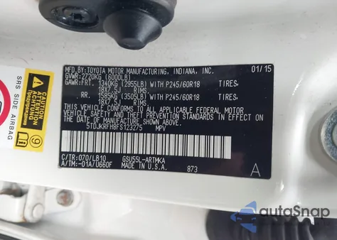 2015 Toyota Highlander Xle V6 из США, поврежденный, VIN 5TDJKRFH8FS123275